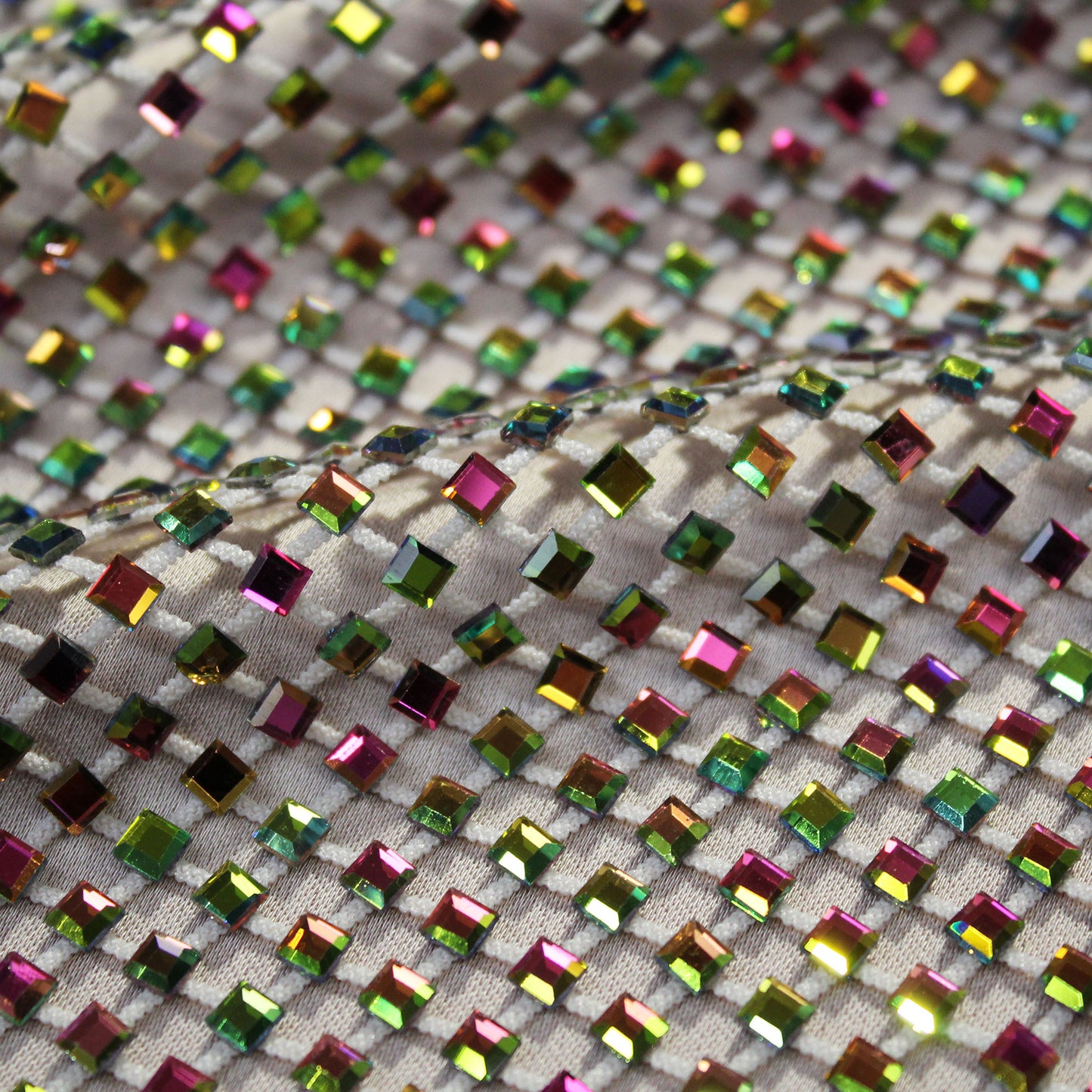 Rainbow Square Rhinestone Mesh