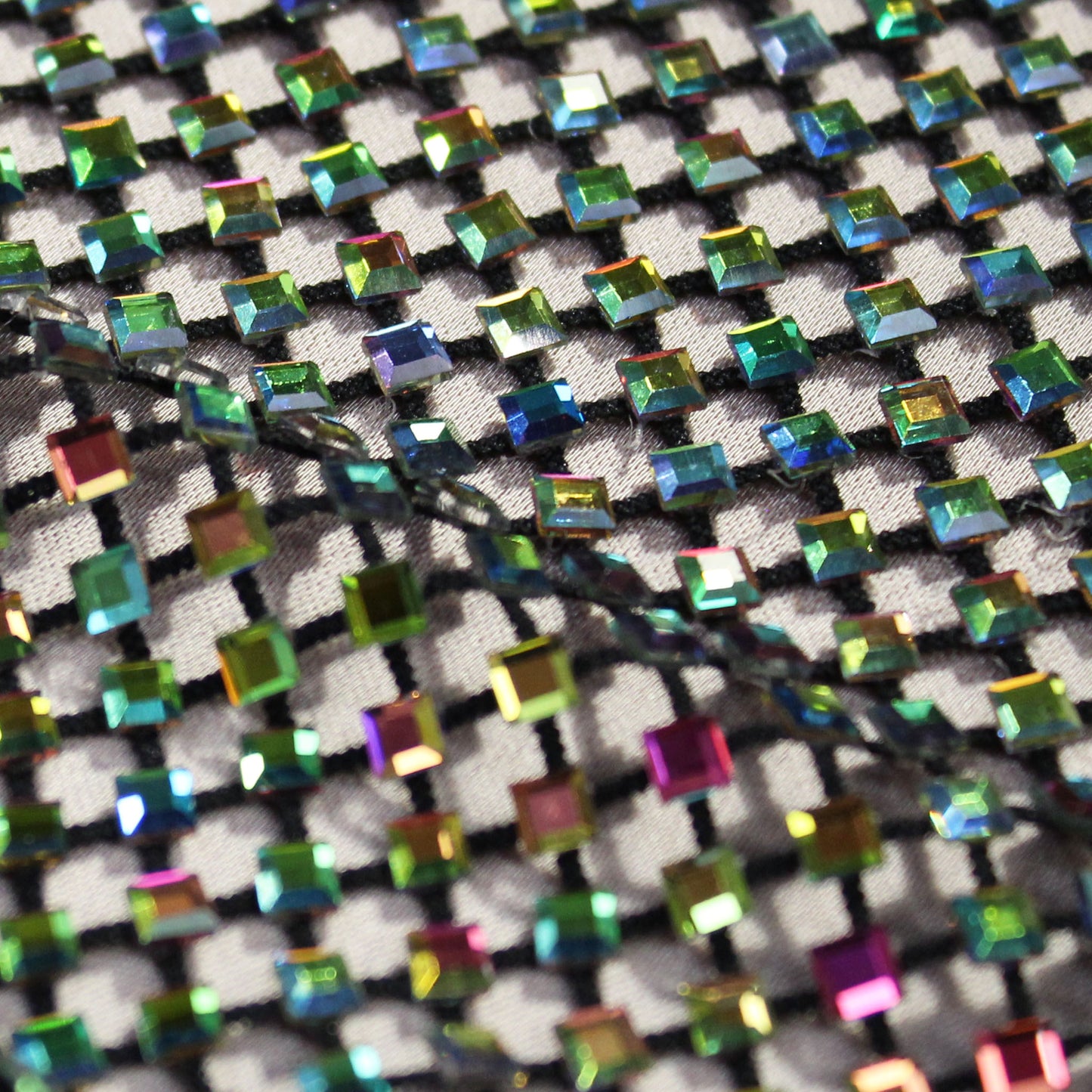 Rainbow Square Rhinestone Mesh