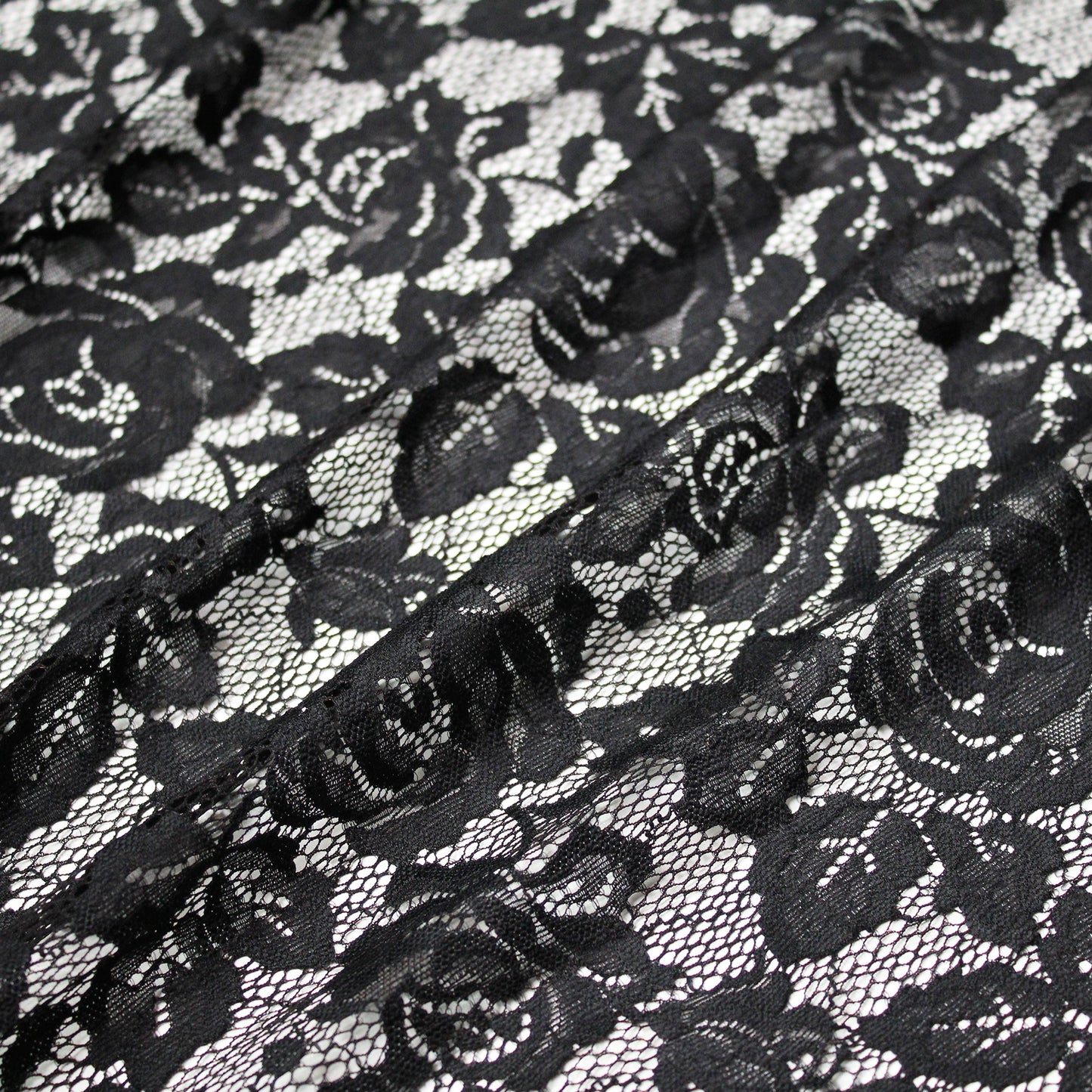Elasticized Black Chantilly Lace with Flowers