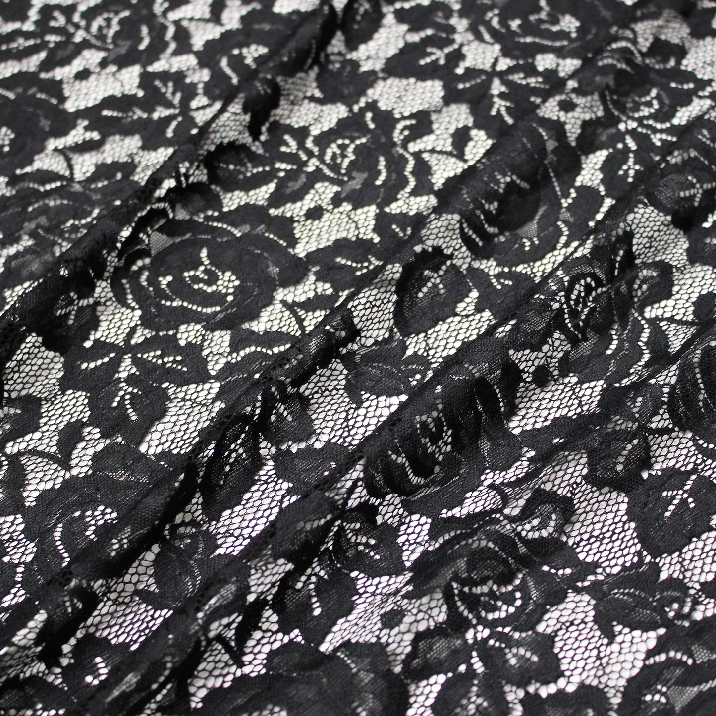 Elasticized Black Chantilly Lace with Flowers