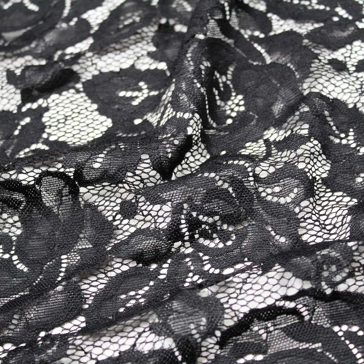 Elasticized Black Chantilly Lace with Flowers