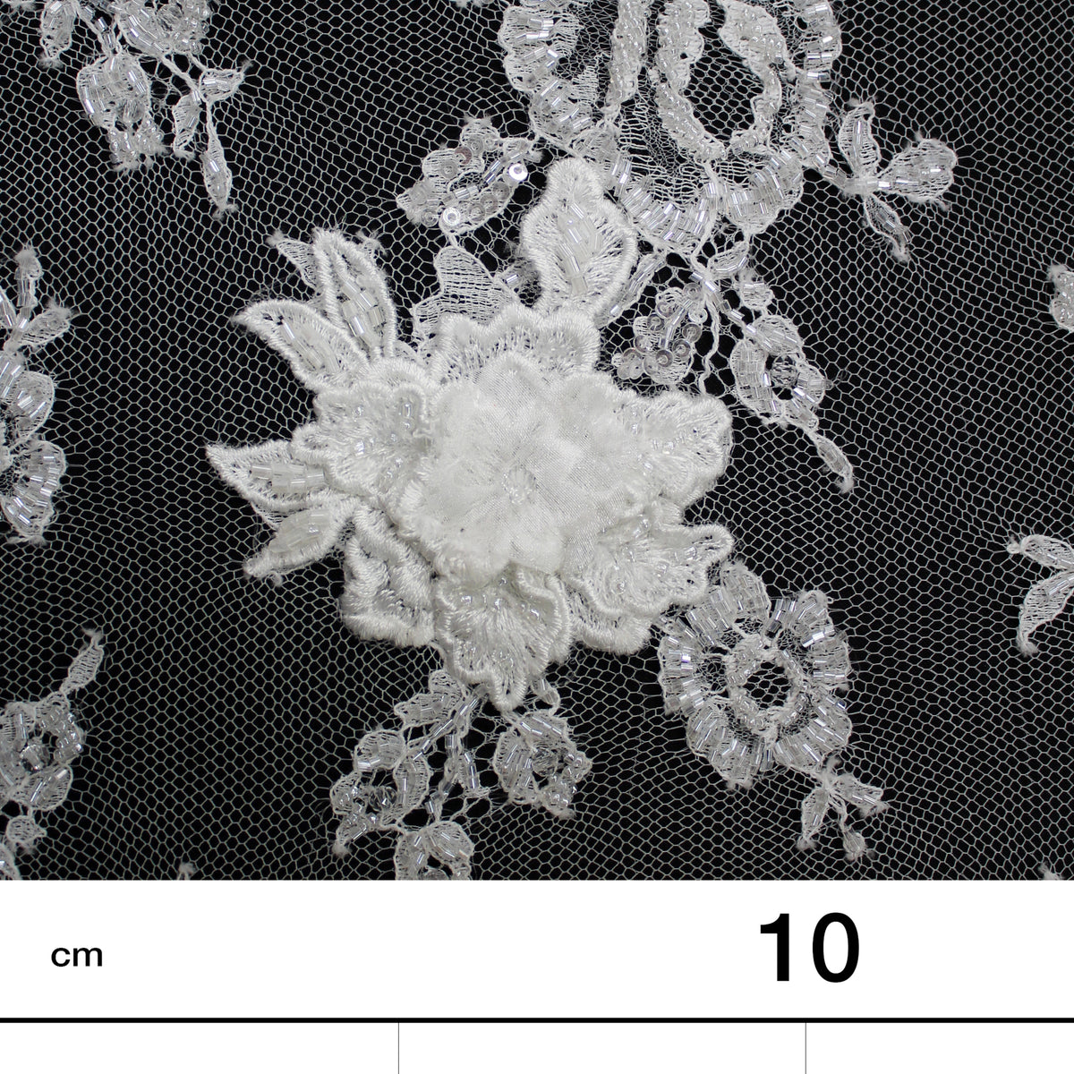 Haute Couture French Lace | Bridal All-Over 3D Embroidered Lace with Seed Beads, Sequins, 3D Flowers, Floral Motifs & Double Border | FRI3520