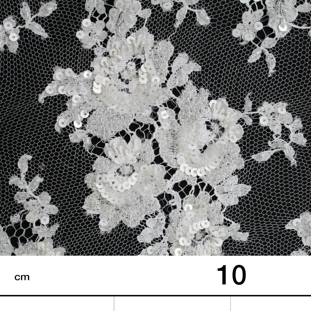Haute Couture French Lace | Bridal All-Over Embroidered Lace with Sequins, Seed Beads, Floral Bouquets & Double Border | FRI2031