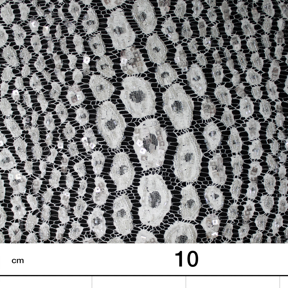 Haute Couture French Lace | Bridal All-Over Embroidered Lace with Sequins, Seed Beads, Animalier Spots, Reptilian Scale Motifs & Double Scallop | FRI3534