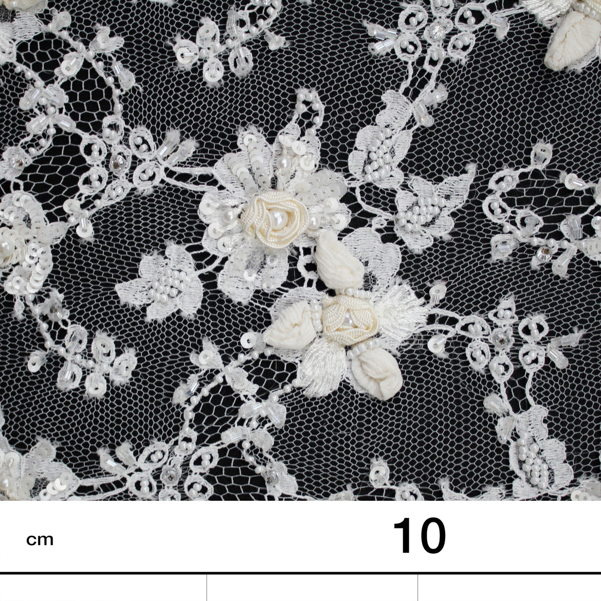 Haute Couture French Lace | Bridal Embroidered Lace with Sequins, Seed Beads, Pearls, 3D Ivory Flowers, Paisley Sprays & Double Border | FRI2807
