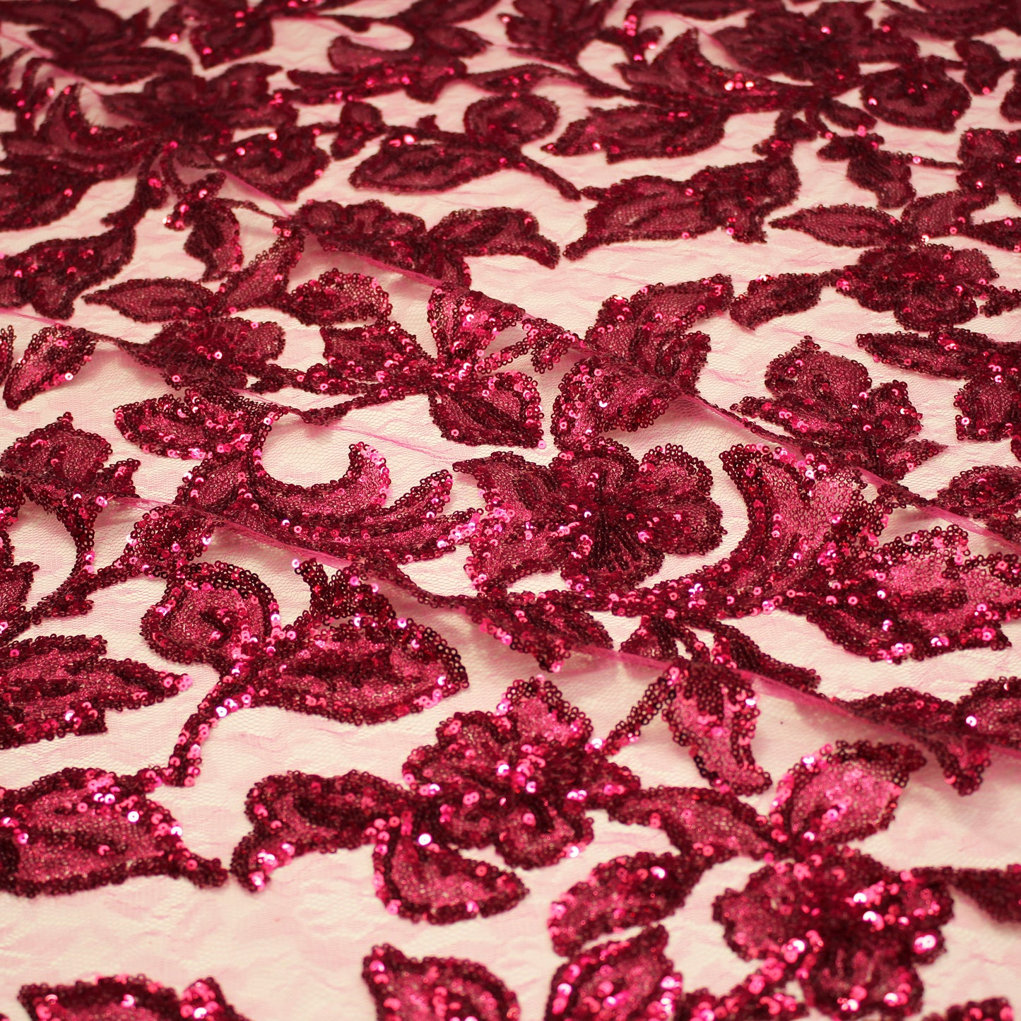 Embroidered Lace with Iridescent and Glossy Sequin Flowers