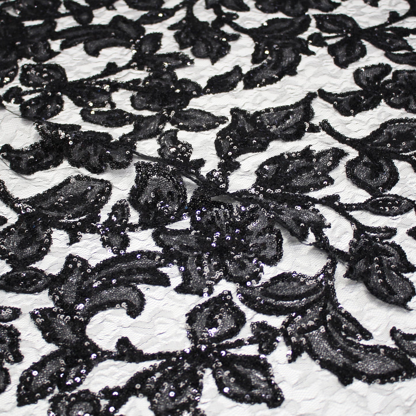 Embroidered Lace with Iridescent and Glossy Sequin Flowers