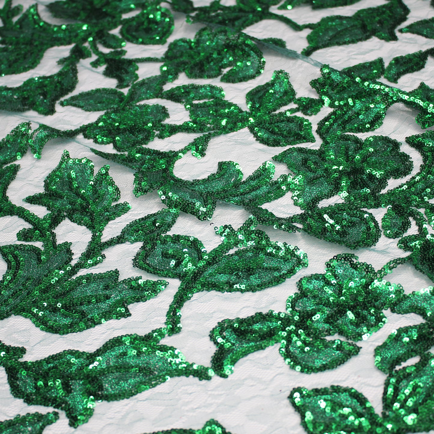 Embroidered Lace with Iridescent and Glossy Sequin Flowers