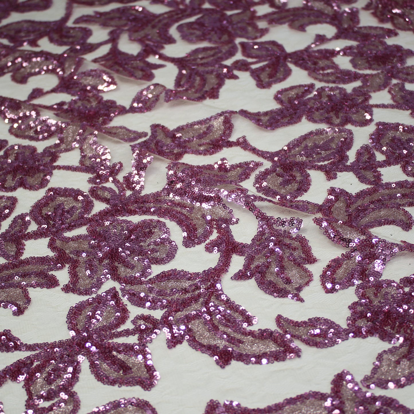 Embroidered Lace with Iridescent and Glossy Sequin Flowers