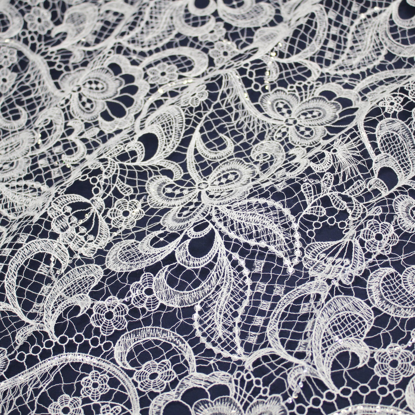 Embroidered Lace with Flowers and Paillettes