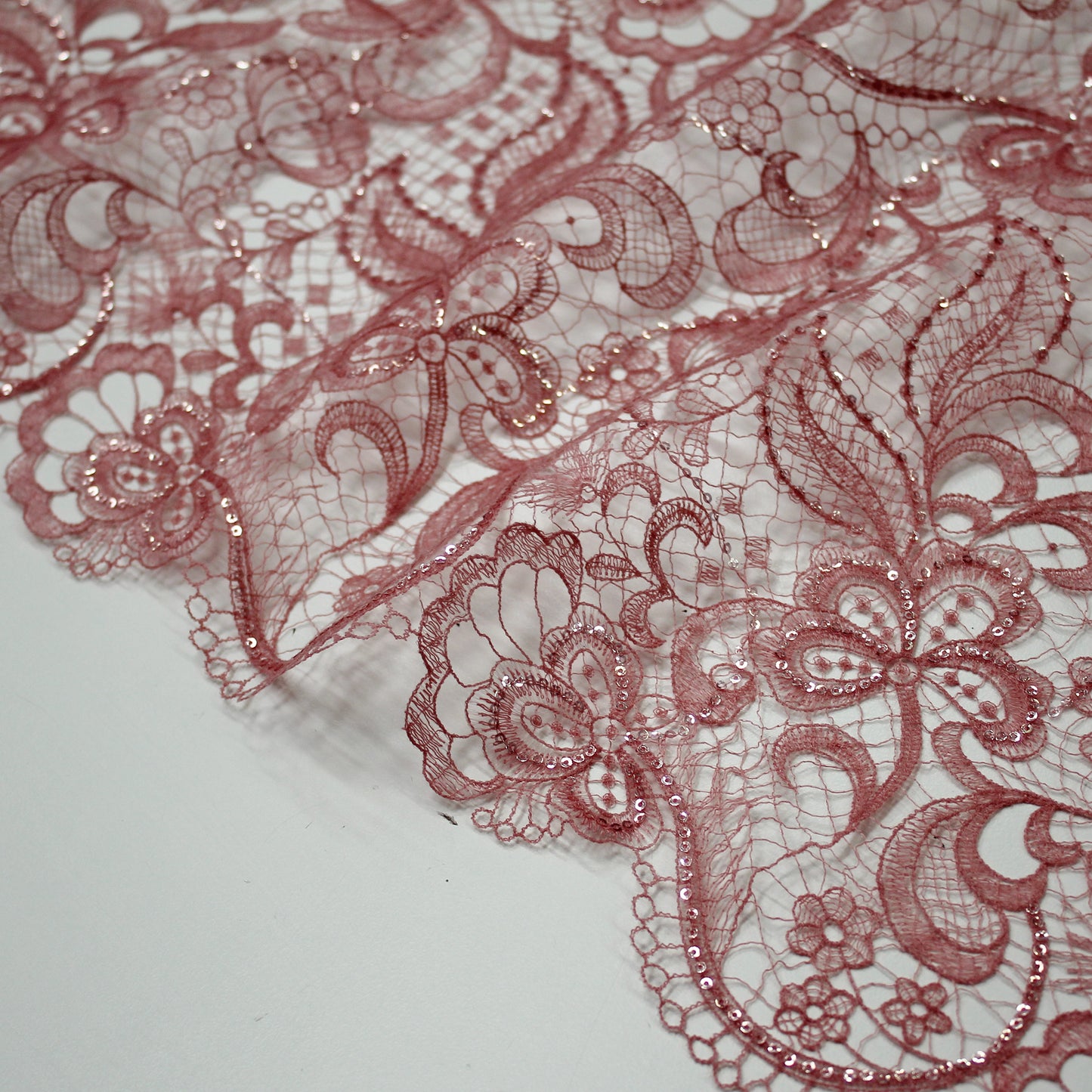 Embroidered Lace with Flowers and Paillettes