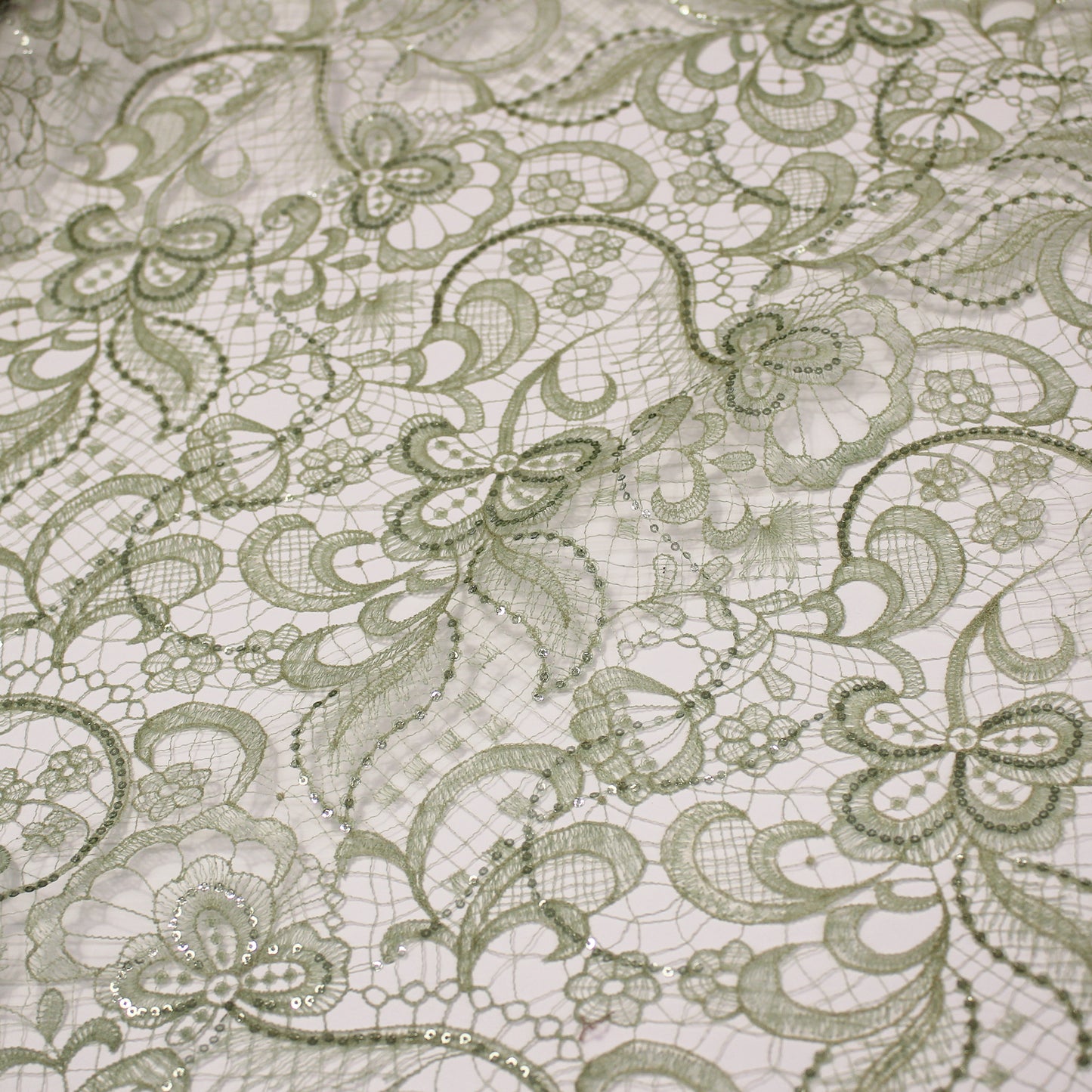 Embroidered Lace with Flowers and Paillettes