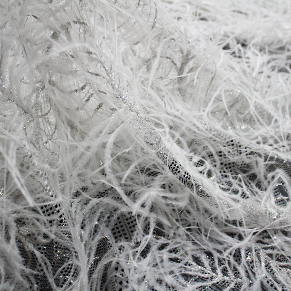 Haute Couture Lace | Bridal All-Over Embroidered Lace with Lurex Thread, Feathers, Intertwined Waves & Double Scallop | FRI3132/P