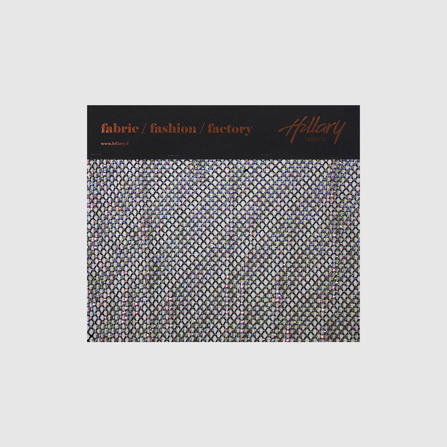 Black Mesh with Rainbow Multiform Round Strass and Diagonal Stripe Weave Sample