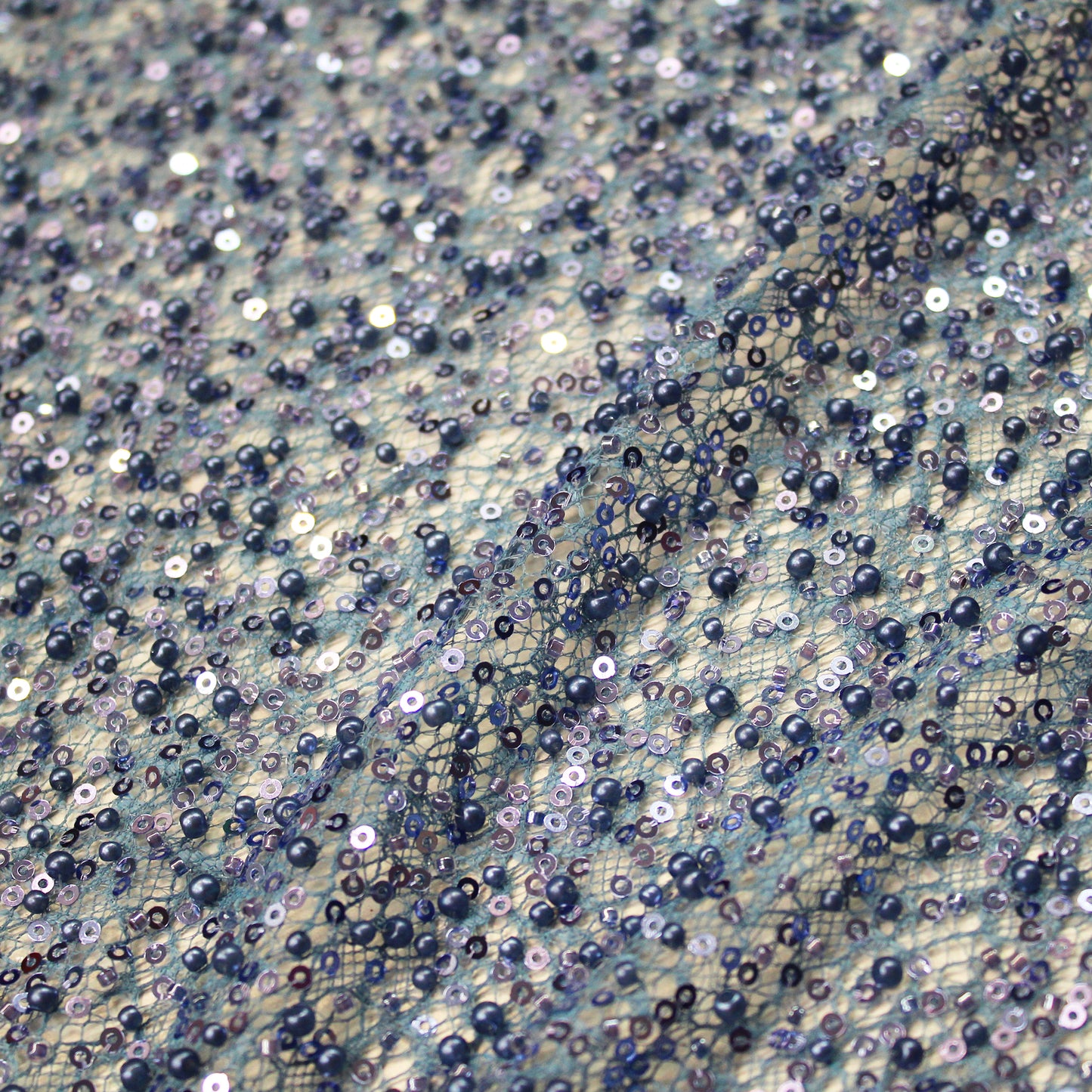 Embroidered Netting with Paillettes and Beads in Tonal Full Coverage