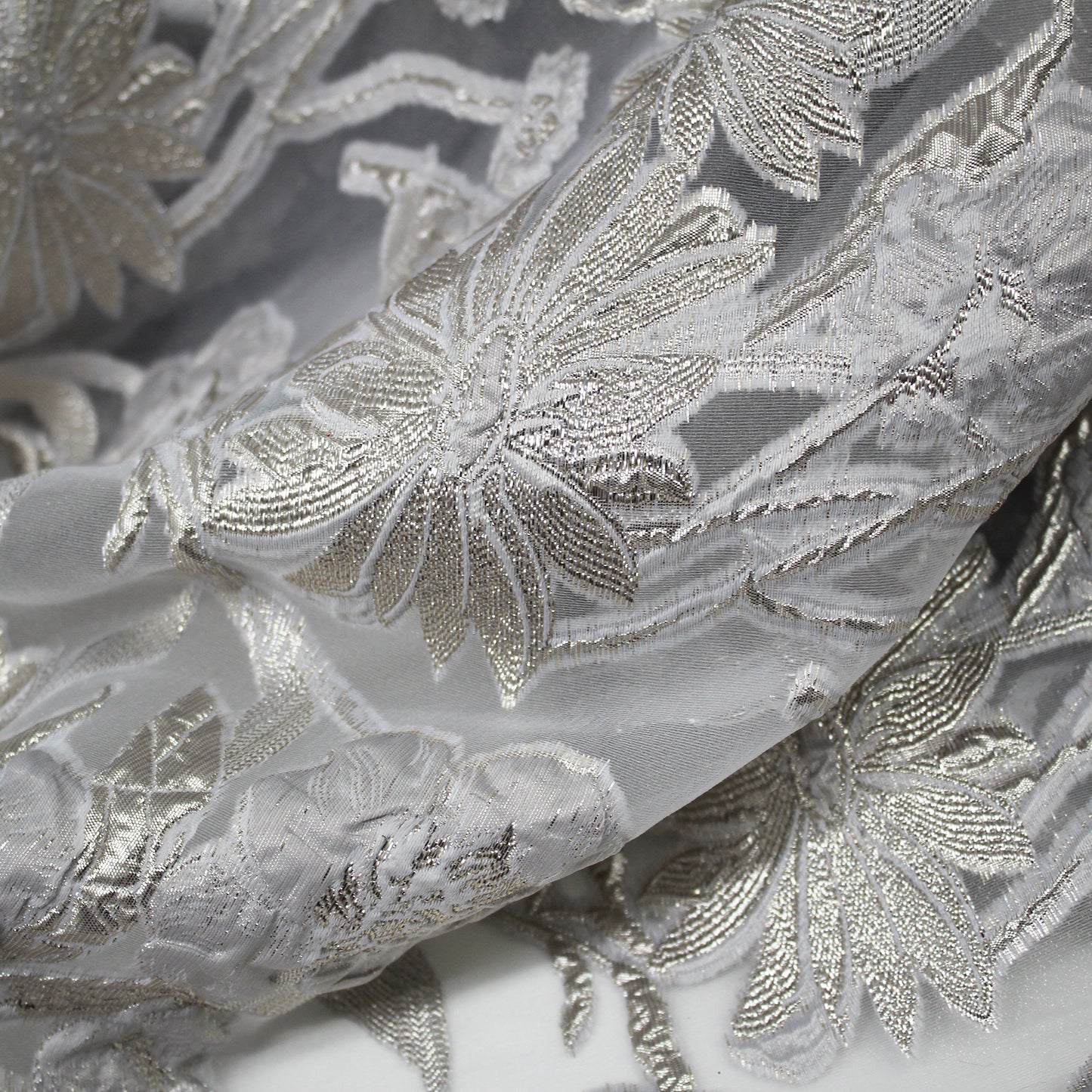 Brocade Fabric with Organza Base and Flowers