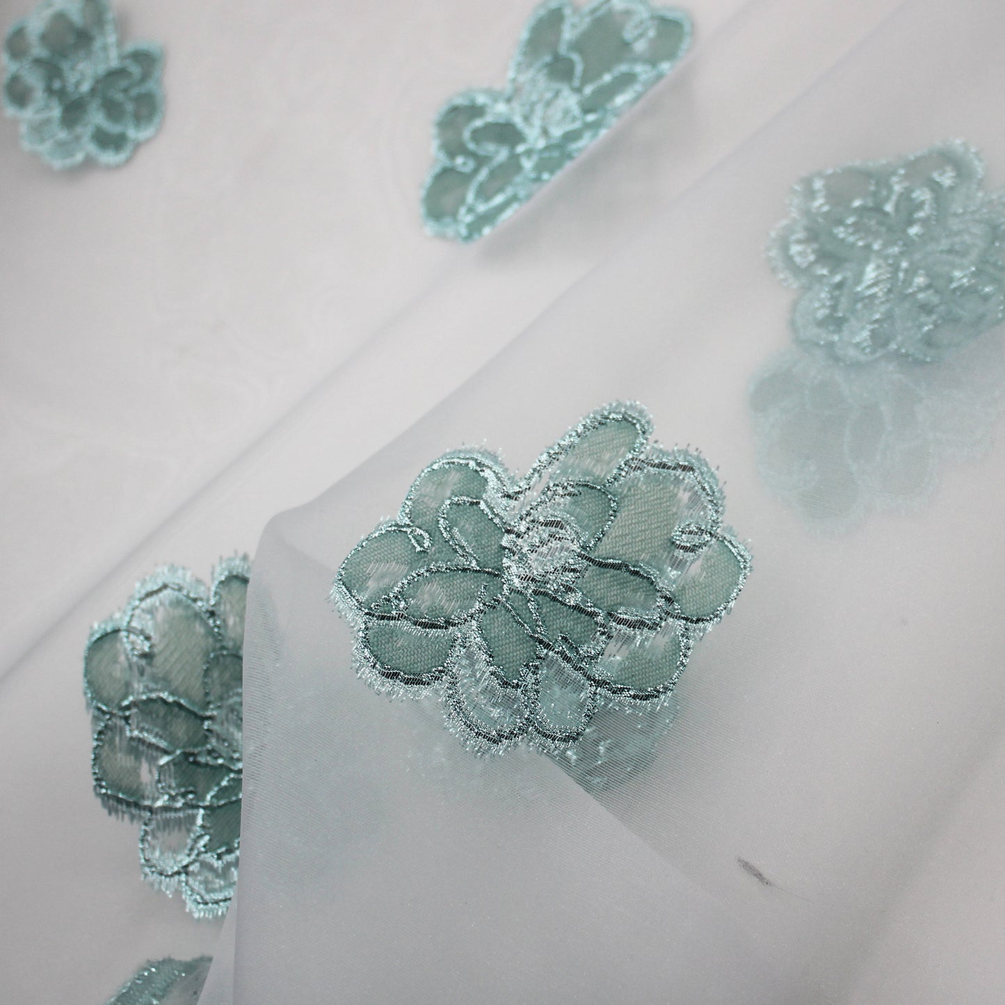 Brocade Fabric with Organza Base and Scattered Flowers