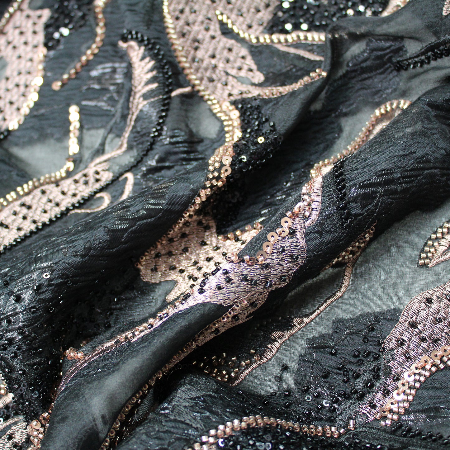 Luxury Brocade Fabric with Abstract Pattern, Paillettes, and Bead Embroidery