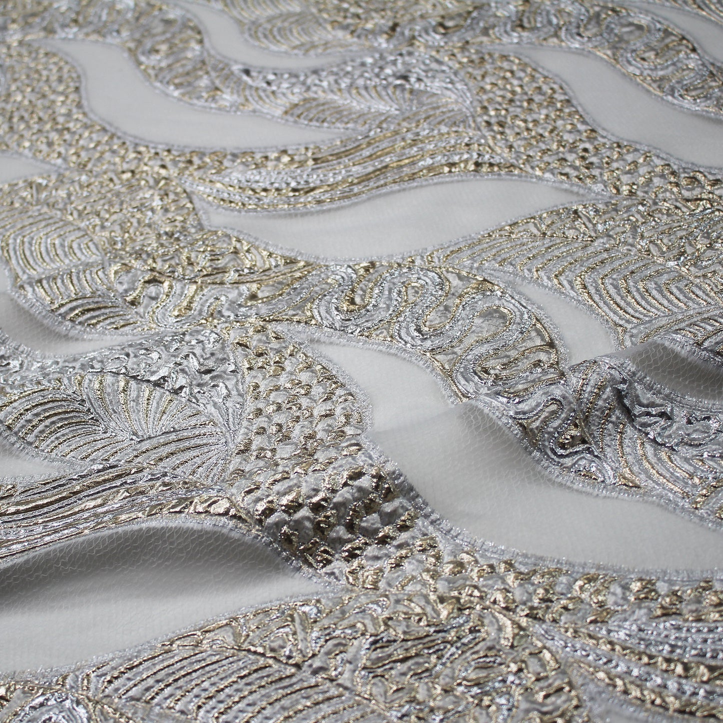 Brocade Fabric with Abstract Waves and Scales Pattern
