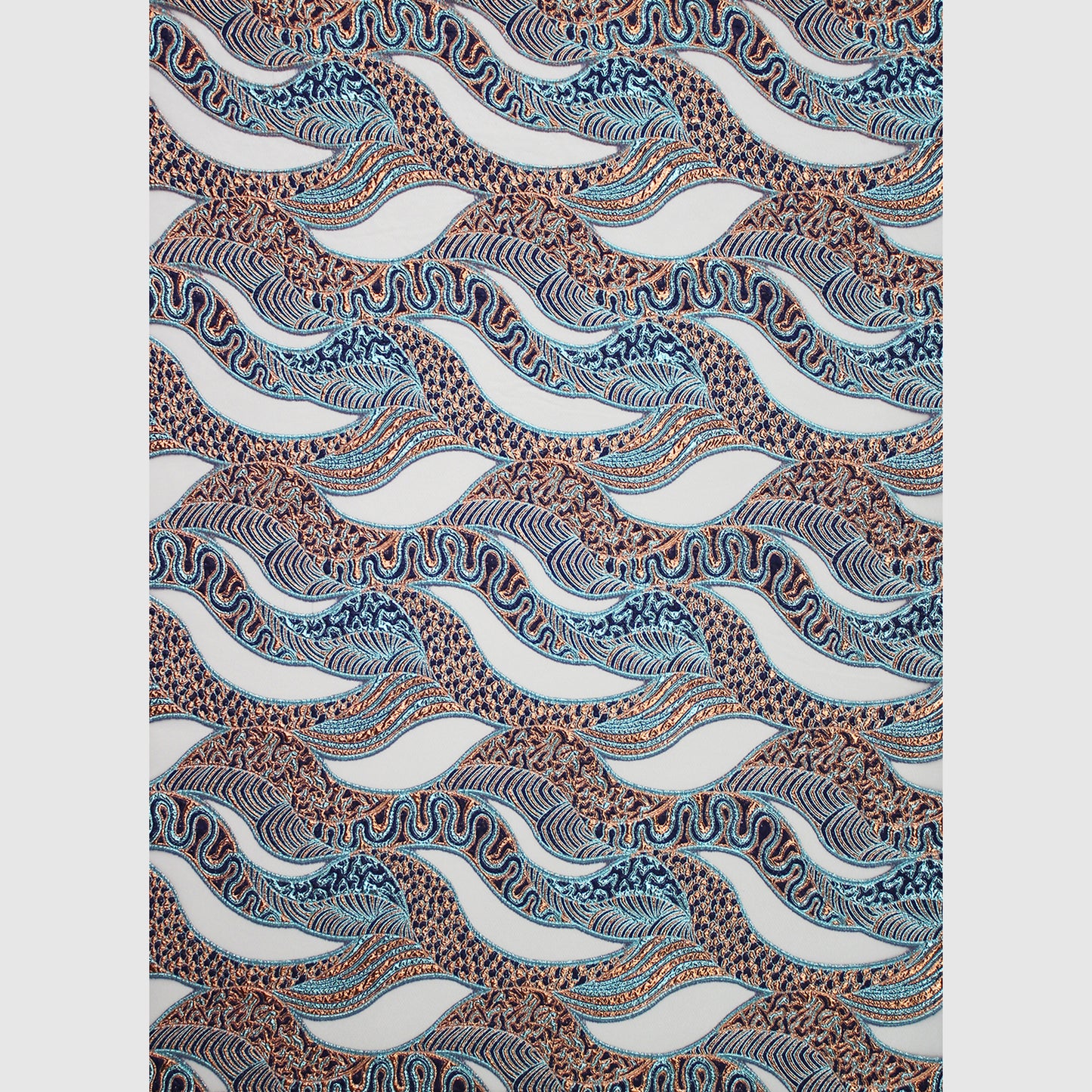 Brocade Fabric with Abstract Waves and Scales Pattern