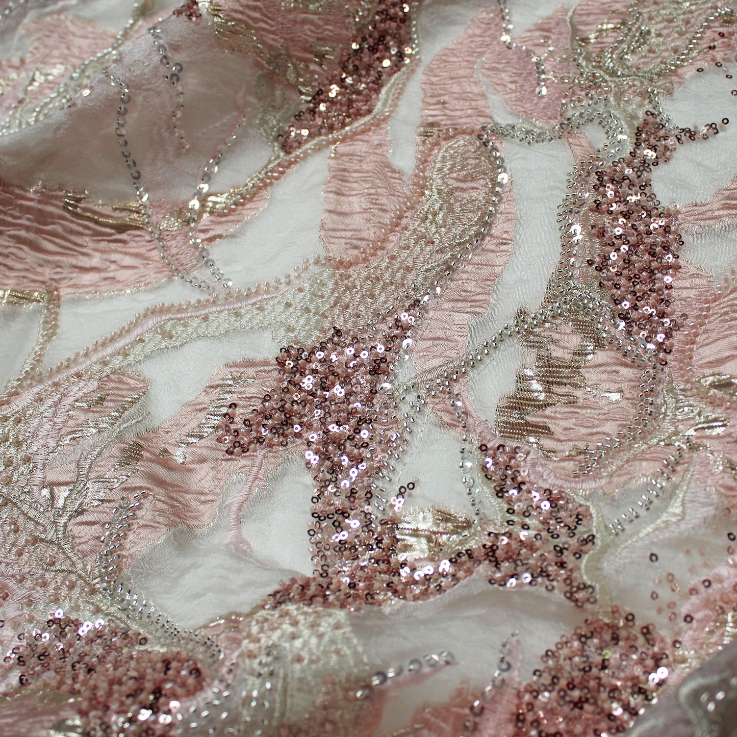 Luxury Brocade Fabric with Abstract Pattern, Paillettes, and Bead Embroidery