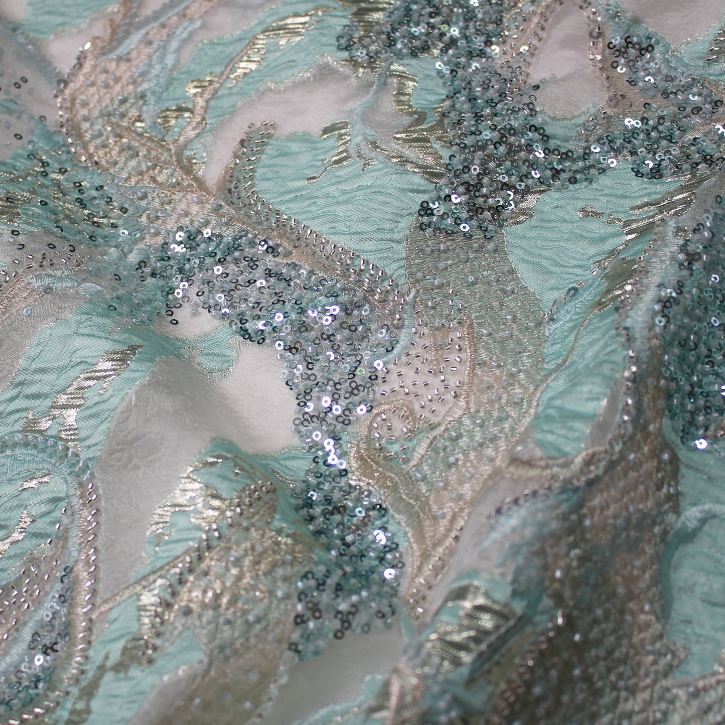 Luxury Brocade Fabric with Abstract Pattern, Paillettes, and Bead Embroidery