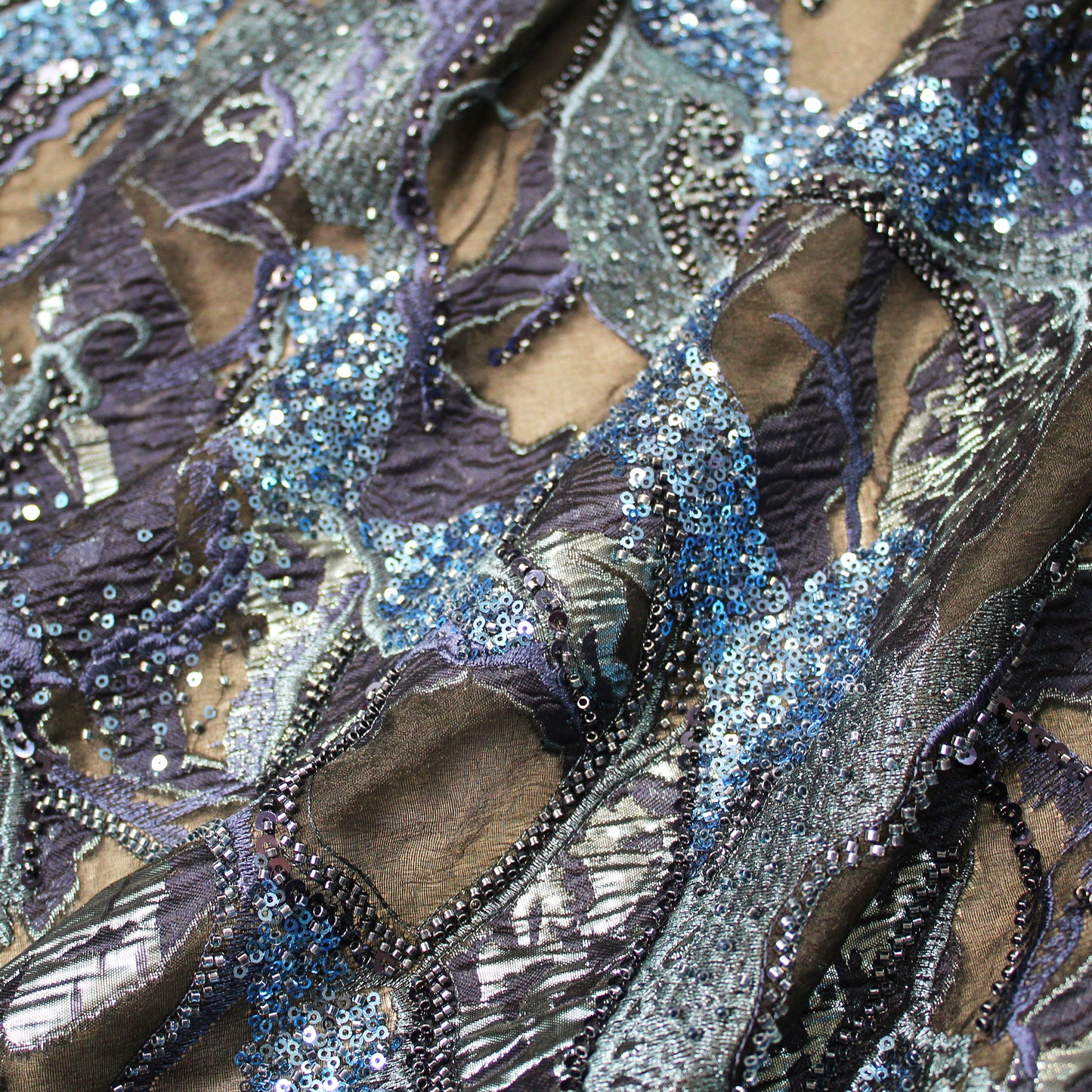Luxury Brocade Fabric with Abstract Pattern, Paillettes, and Bead Embroidery