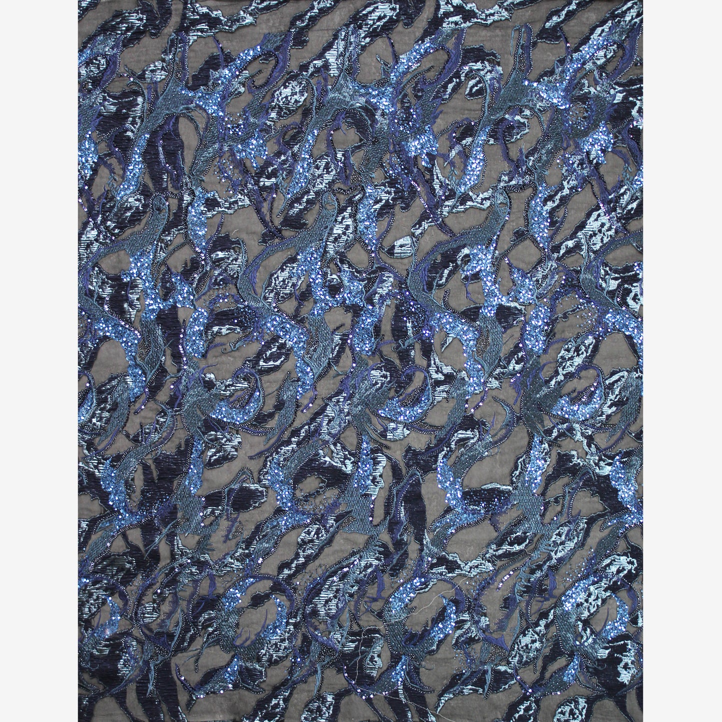 Luxury Brocade Fabric with Abstract Pattern, Paillettes, and Bead Embroidery