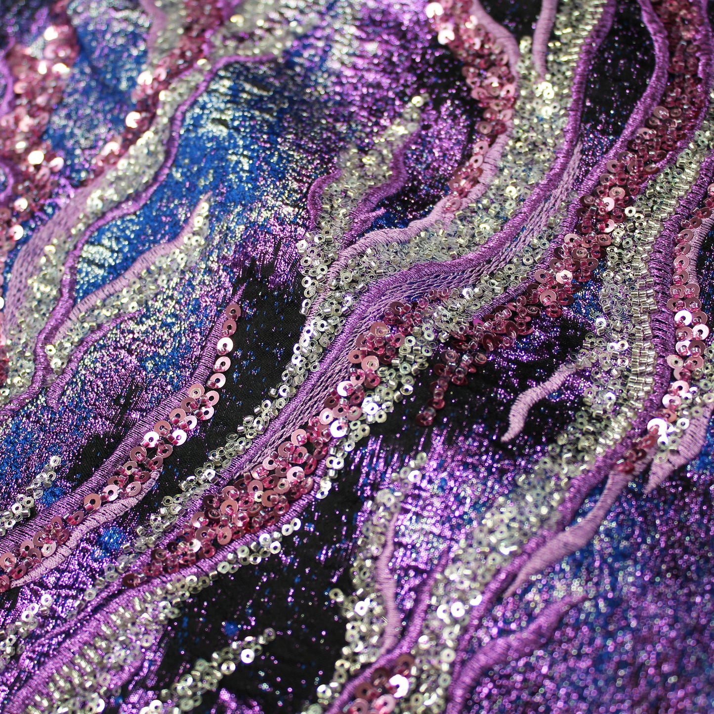 Embroidered Brocade Fabric with Corals and Copper Effect Sequins