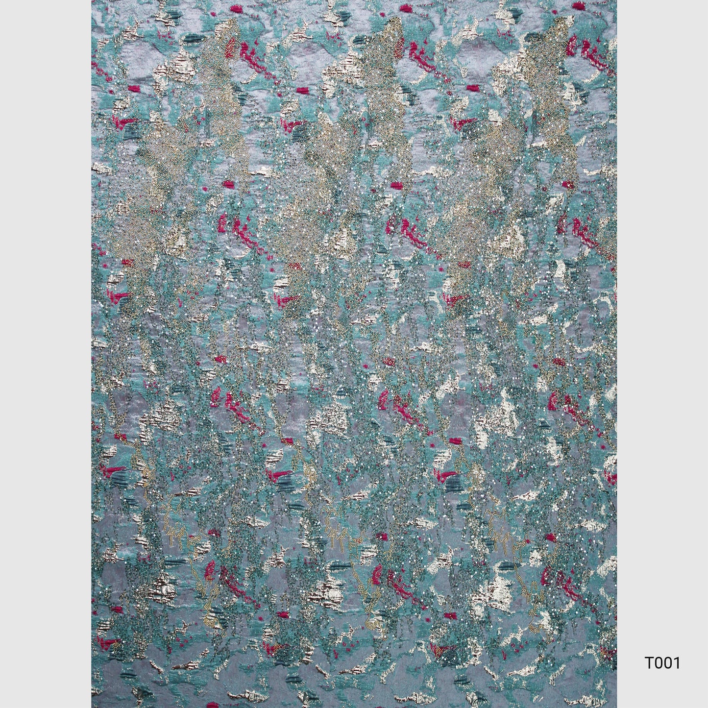Embroidered Brocade Fabric with Abstract Pattern and Beads