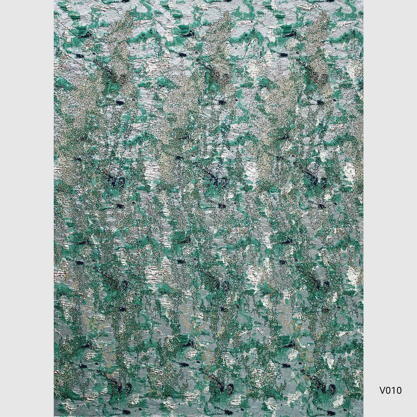 Embroidered Brocade Fabric with Abstract Pattern and Beads