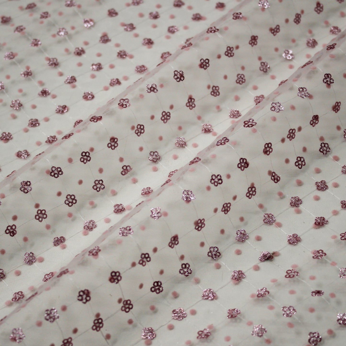 Tulle Flock Pois Ricamato con Fiori di Paillettes Glitter
