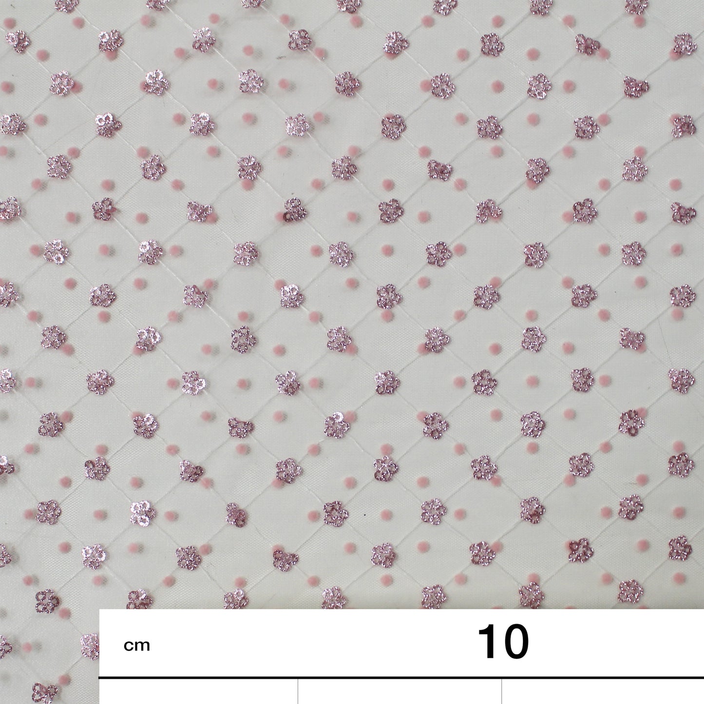 Flocked Tulle with Embroidered Polka Dots and Glitter Paillette Flowers