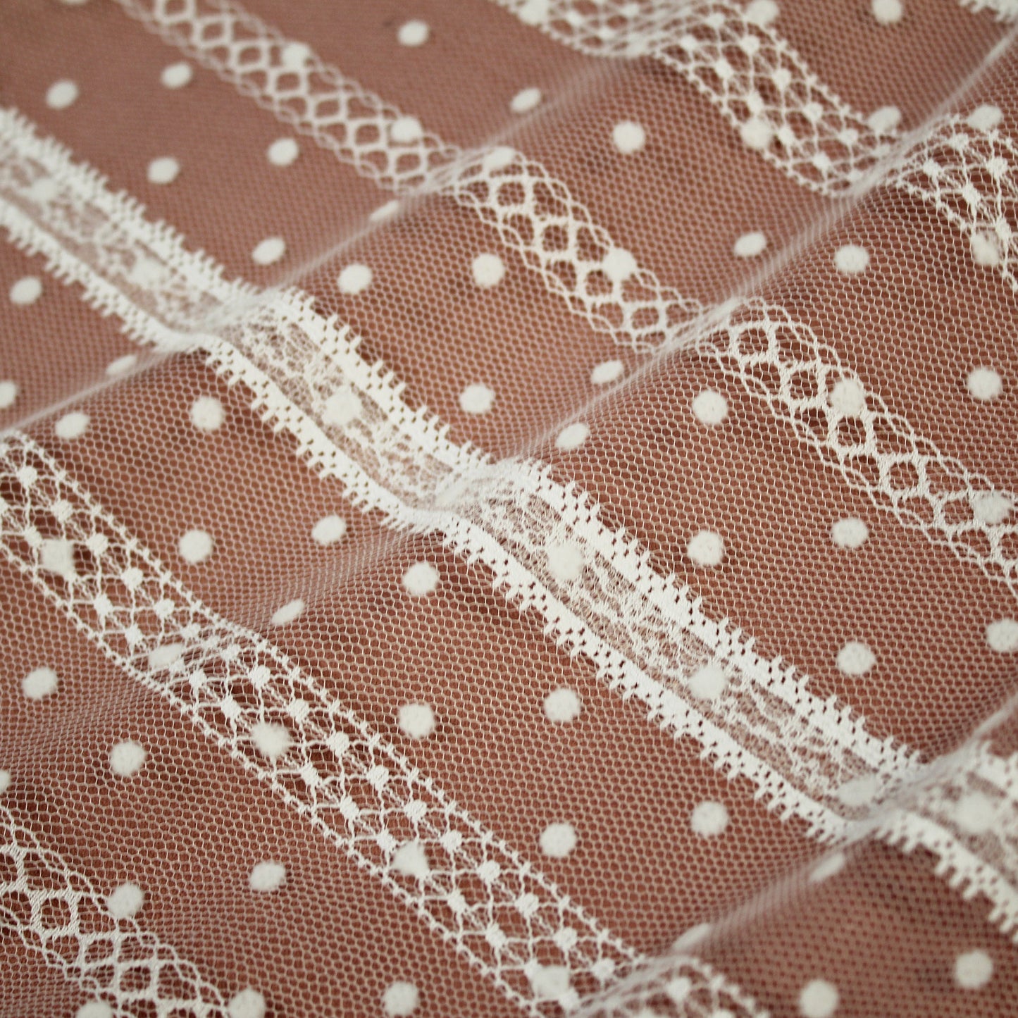 Flock Polka Dot Tulle with Ribbon Effect Embroidery