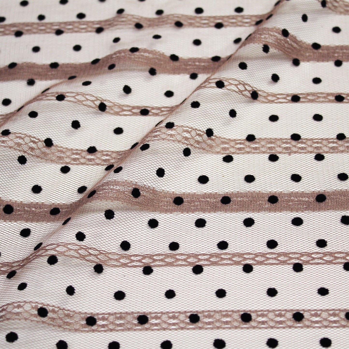 Flock Polka Dot Tulle with Ribbon Effect Embroidery