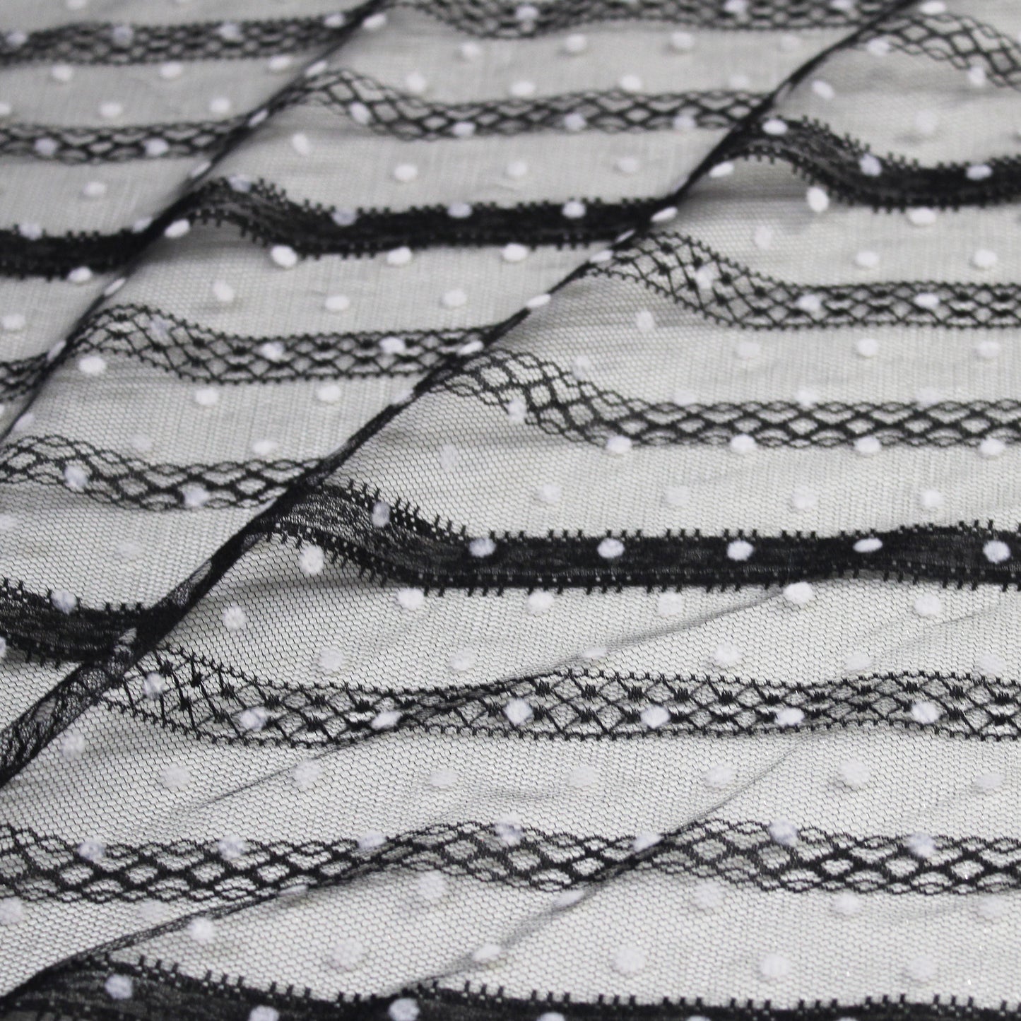 Flock Polka Dot Tulle with Ribbon Effect Embroidery