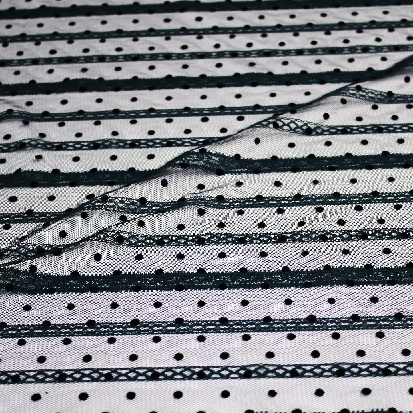 Flock Polka Dot Tulle with Ribbon Effect Embroidery