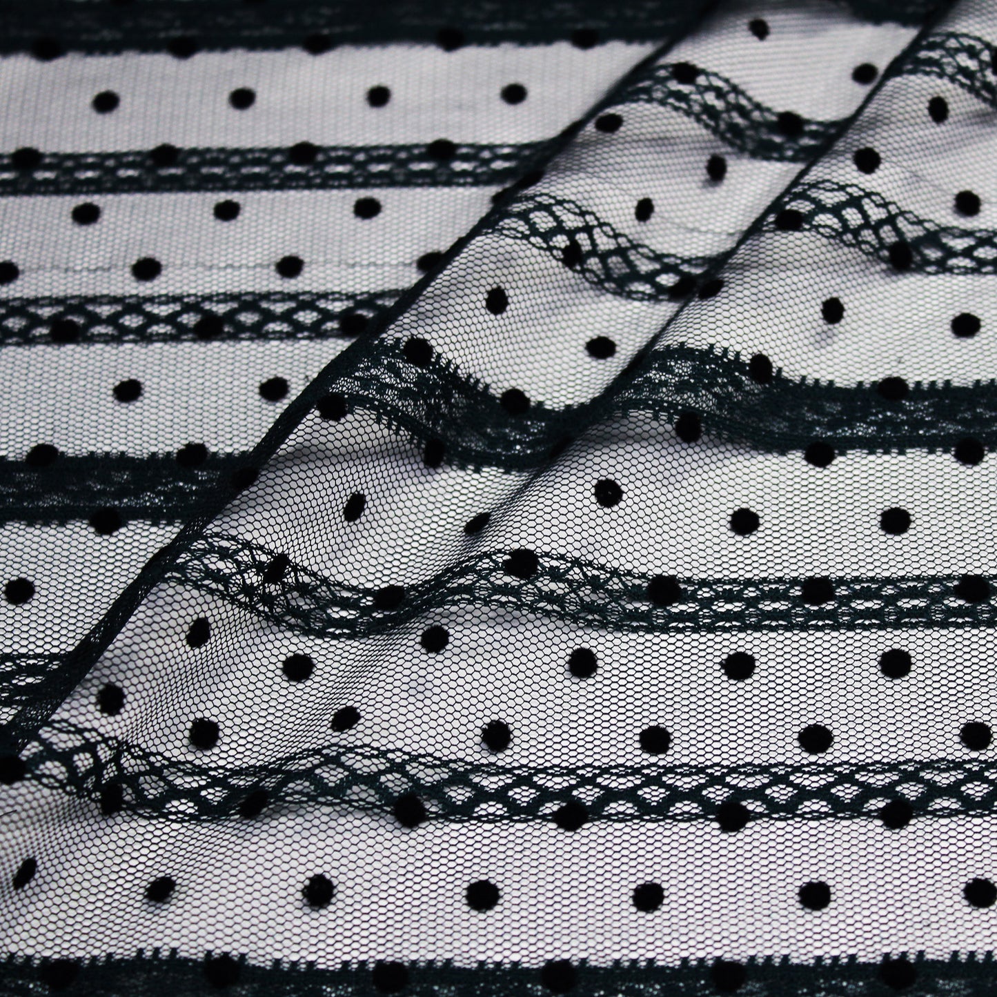 Flock Polka Dot Tulle with Ribbon Effect Embroidery