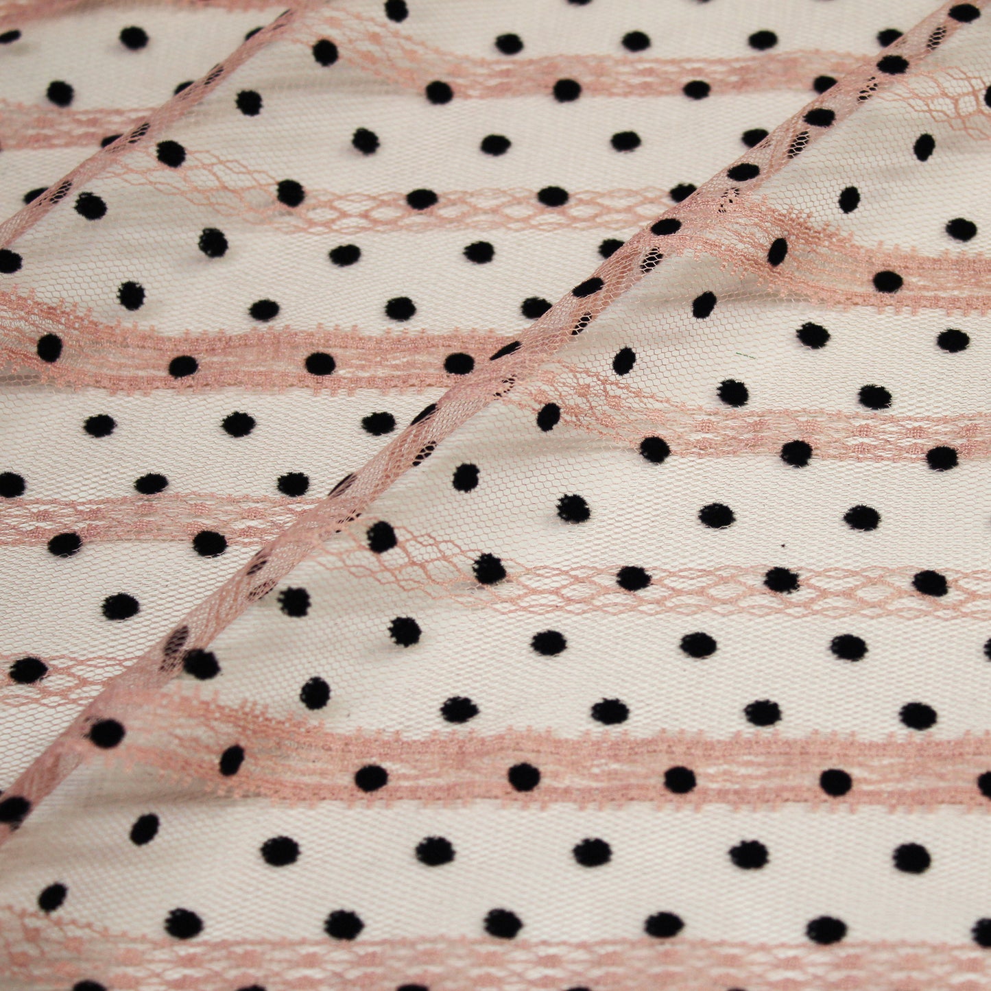 Flock Polka Dot Tulle with Ribbon Effect Embroidery
