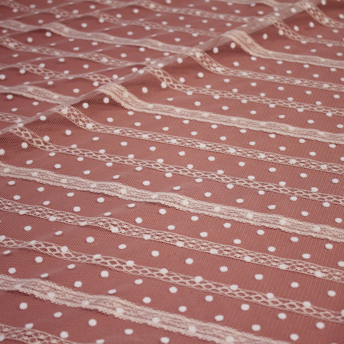 Flock Polka Dot Tulle with Ribbon Effect Embroidery