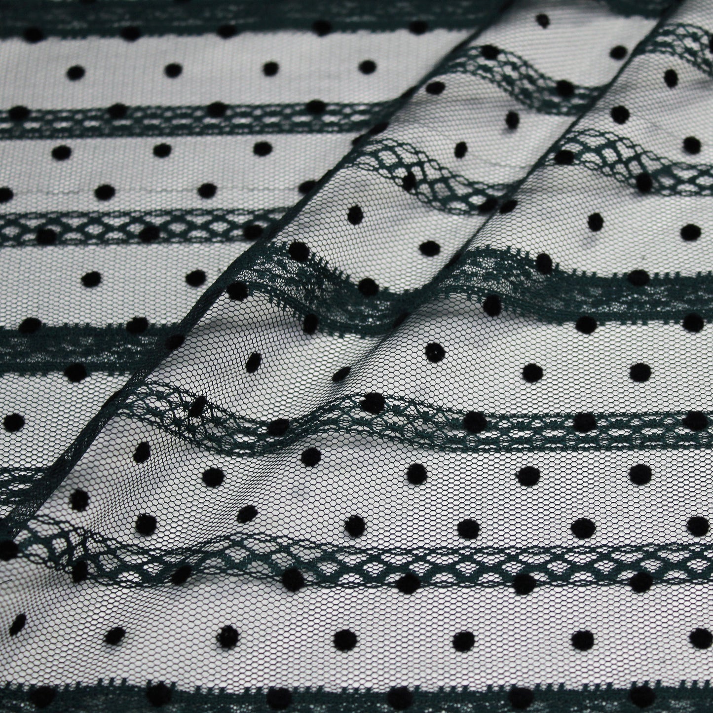 Flock Polka Dot Tulle with Ribbon Effect Embroidery