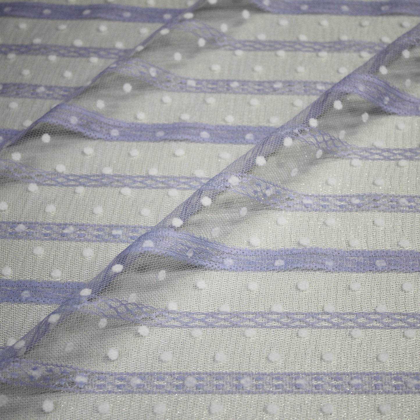Flock Polka Dot Tulle with Ribbon Effect Embroidery