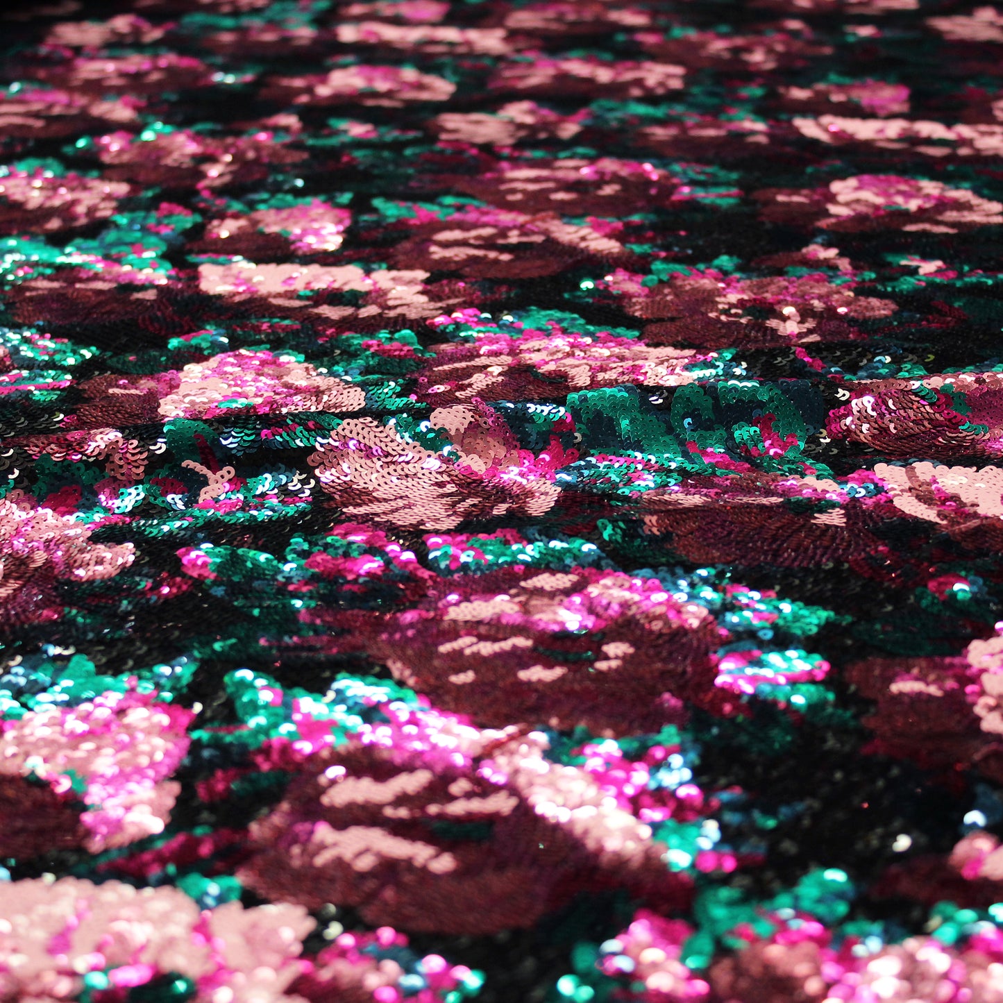 Black Embroidered Tulle with Full-Field Paillettes and Large Multicolor Flowers