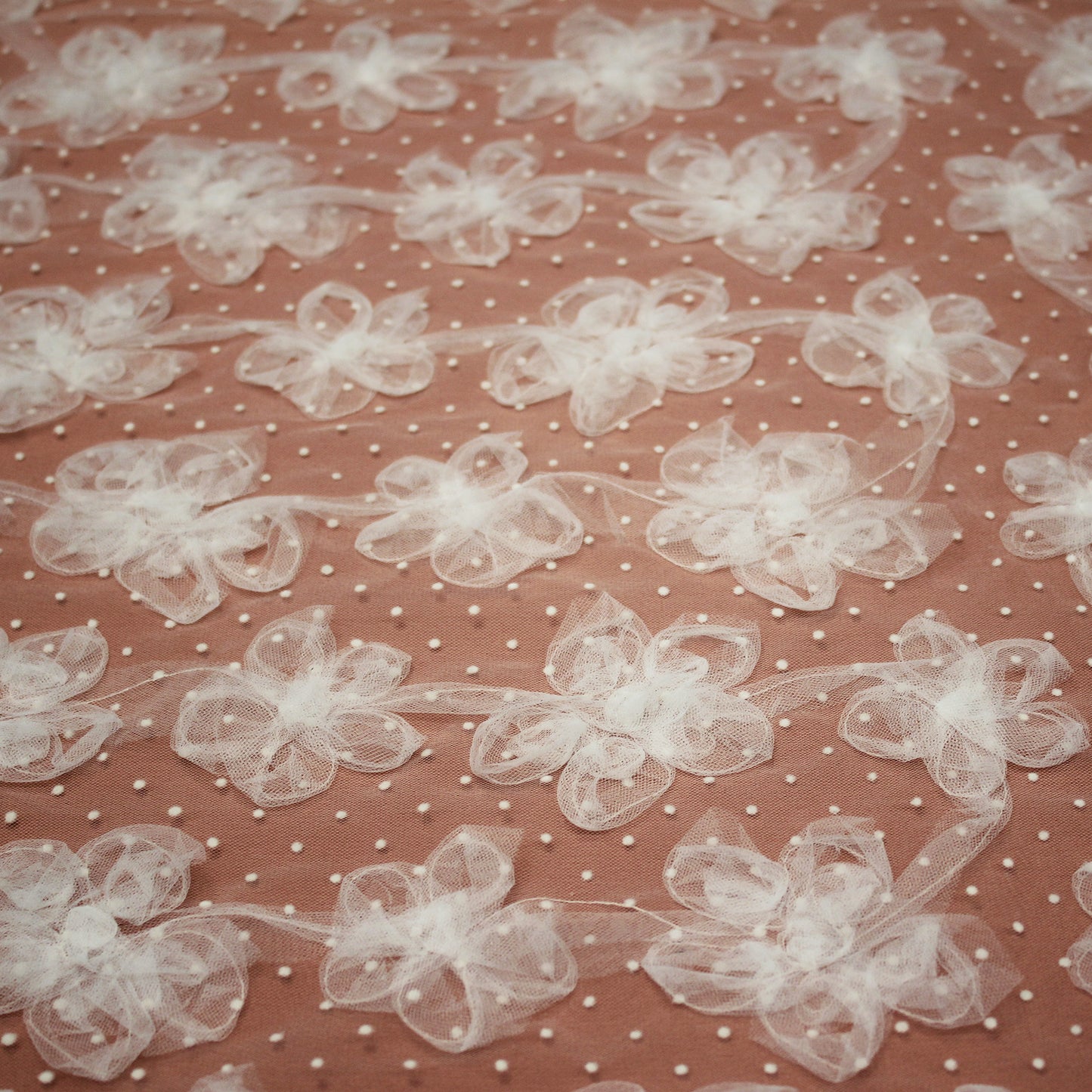 Tulle with Plumetis Dots and 3D Tulle Flowers