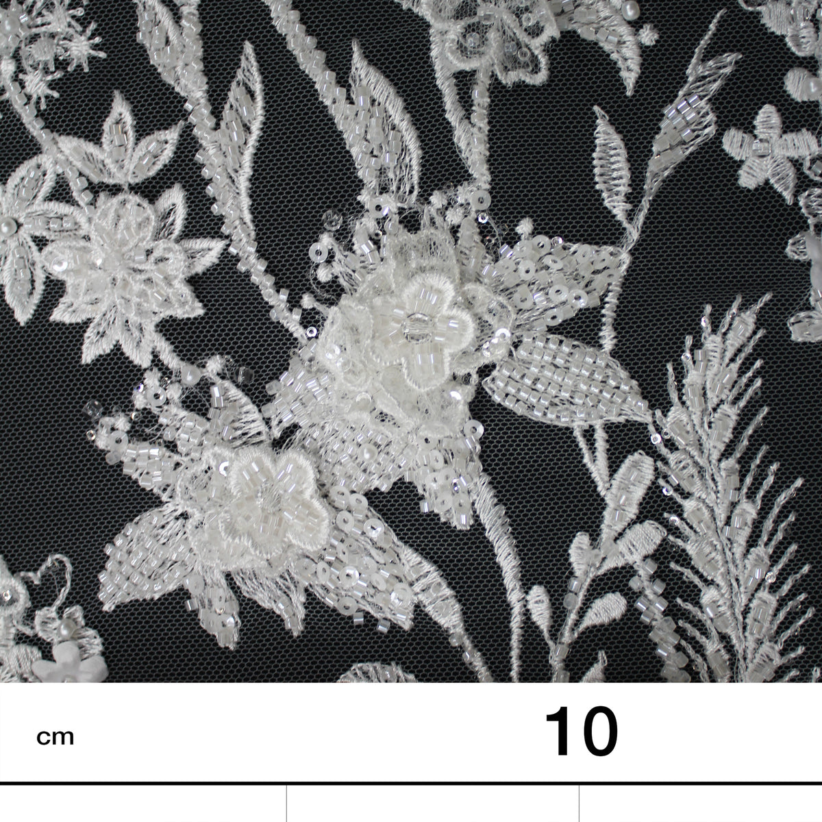Haute Couture Tulle | Bridal 3D Embroidered Tulle with Seed Beads, Pearls, Sequins & Floral Sprays | TRW3527