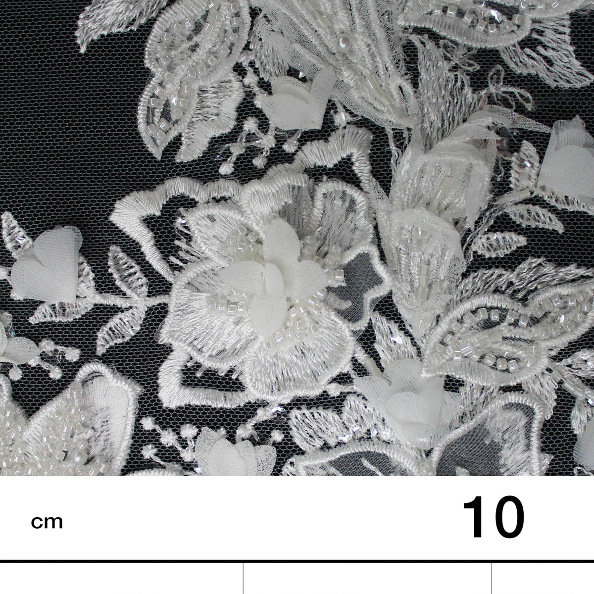 Haute Couture Tulle | Bridal 3D Thread Embroidered Tulle with Pearls, Seed Beads & Floral Sprays | TRW3660