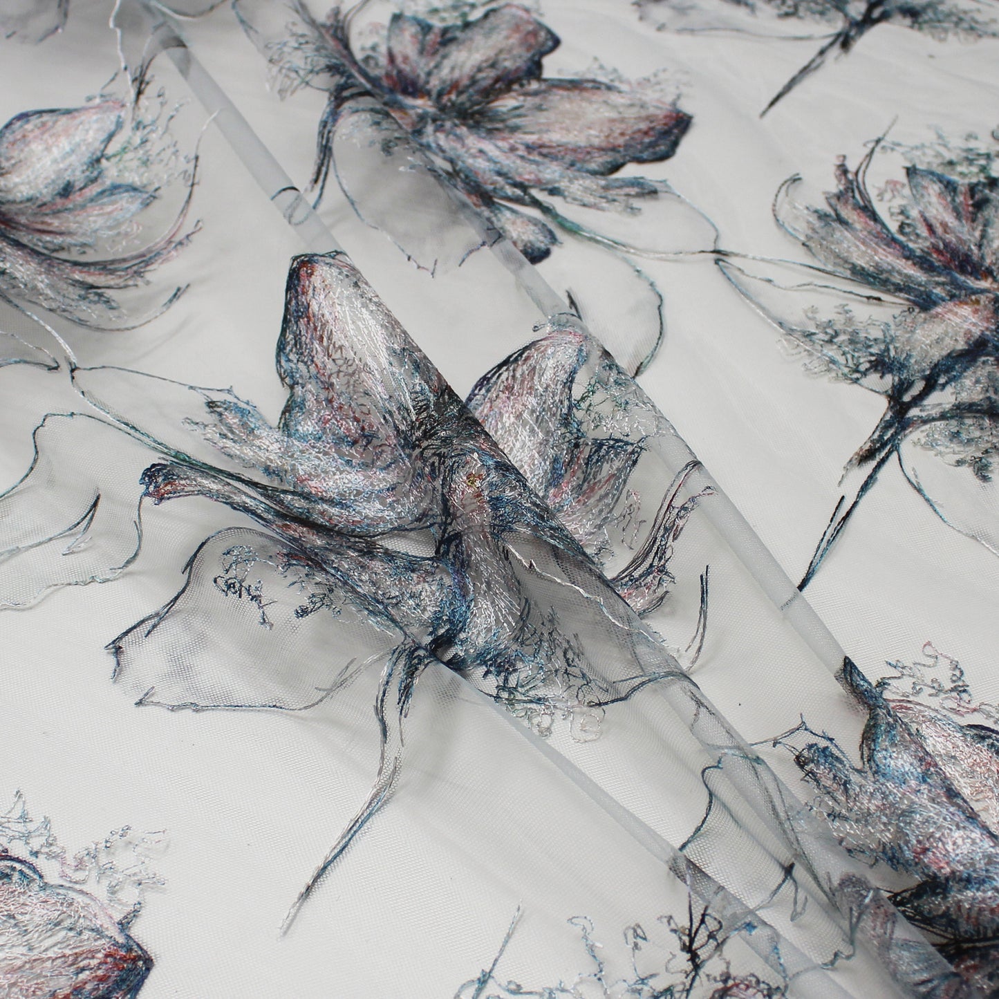 Embroidered Tulle with Large Flowers