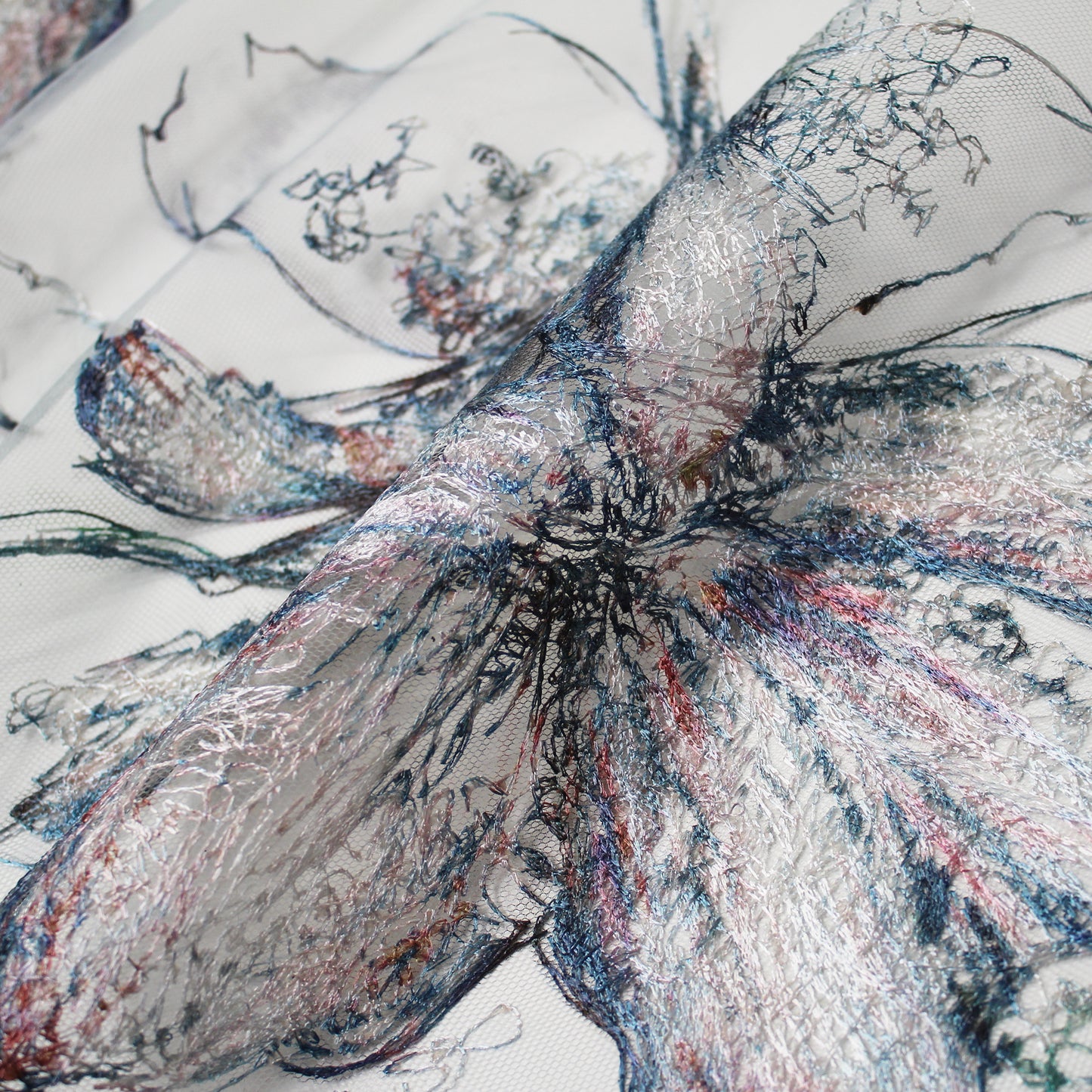 Embroidered Tulle with Large Flowers