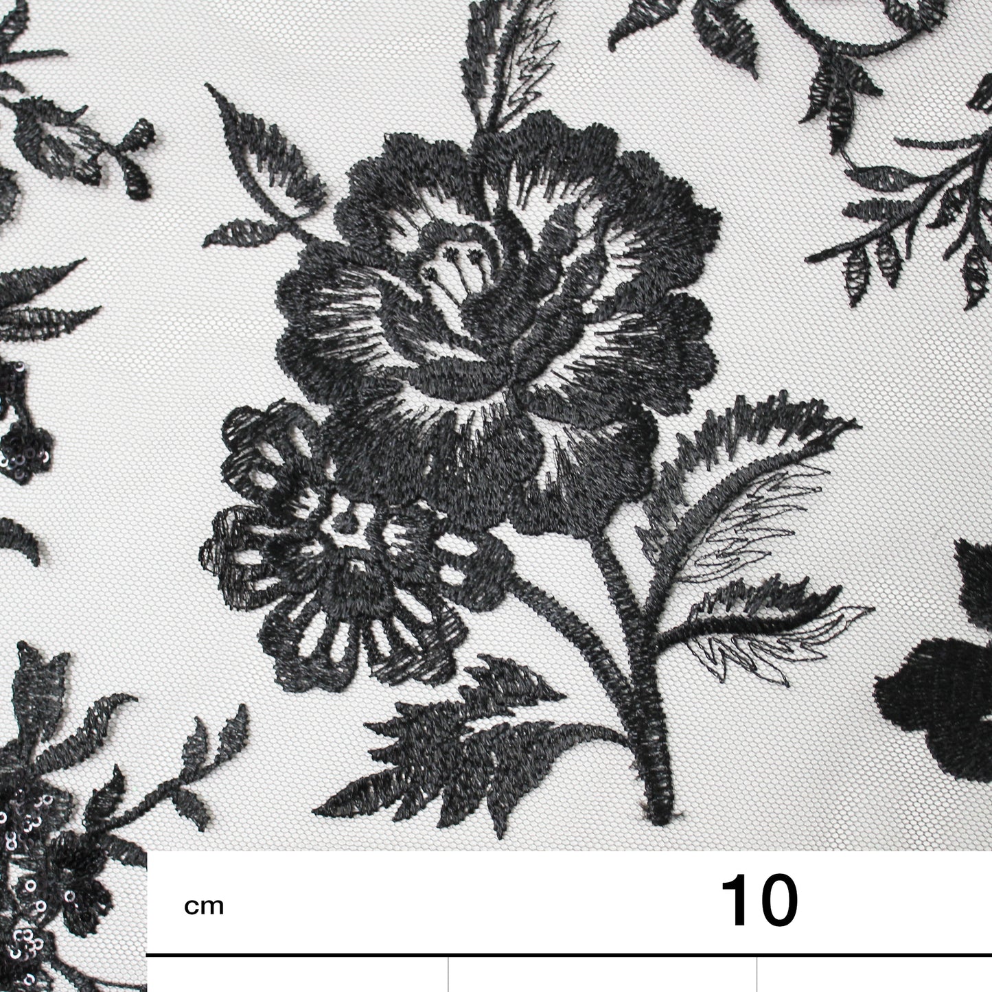 Embroidered Tulle with Shiny Thread and Sequin Flowers