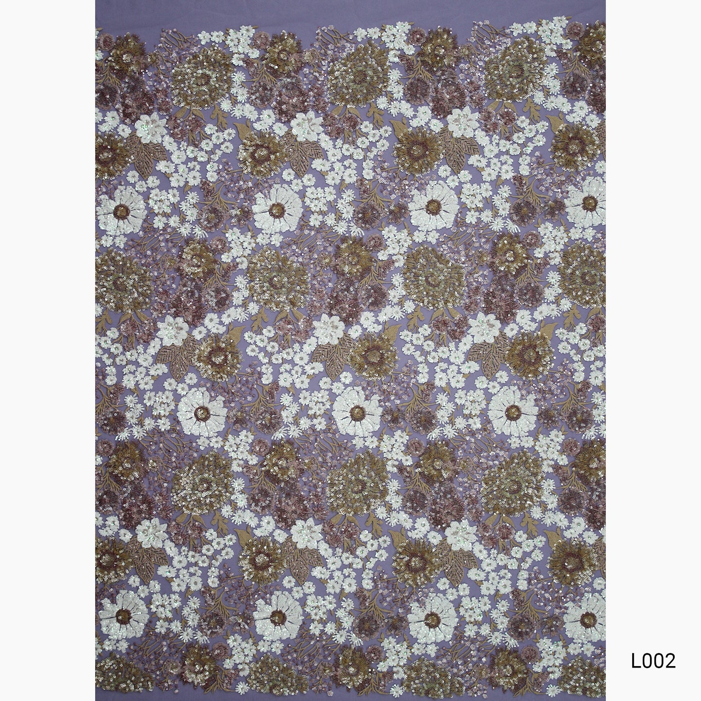 Embroidered Tulle with Thread and Paillettes, Floral Design